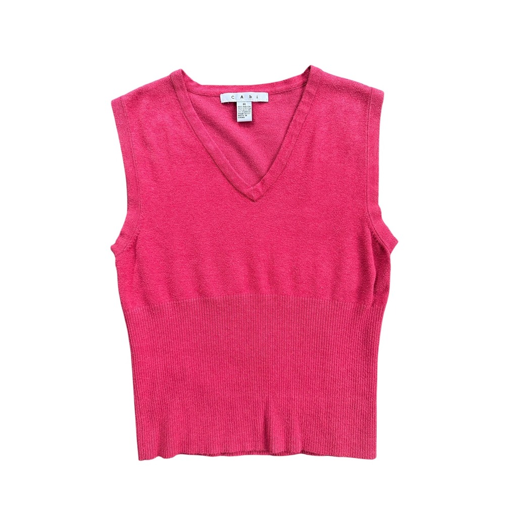 Cabi Sweater Vest Women M Pink Excellent V-Neck Ribbed Waist Knit Sleeveless 119